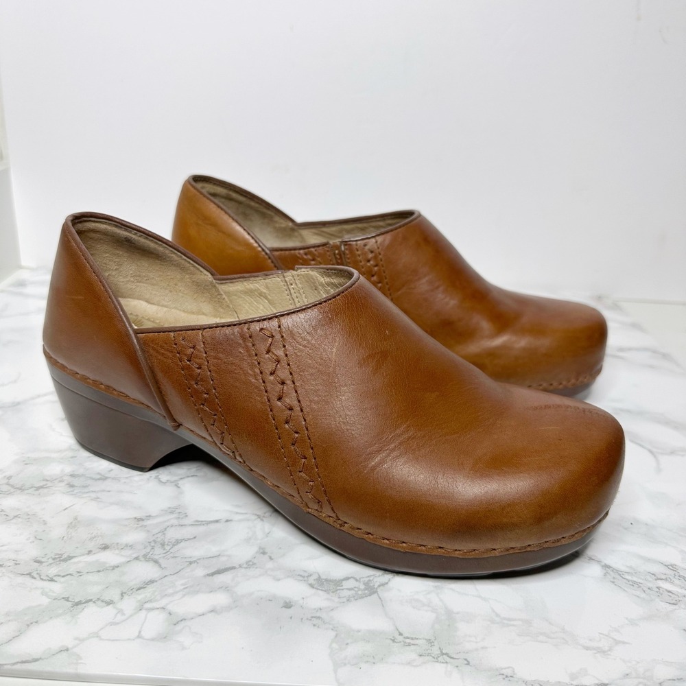 Dansko Cognac Leather Slip-On Clogs - Picture 4 of 6